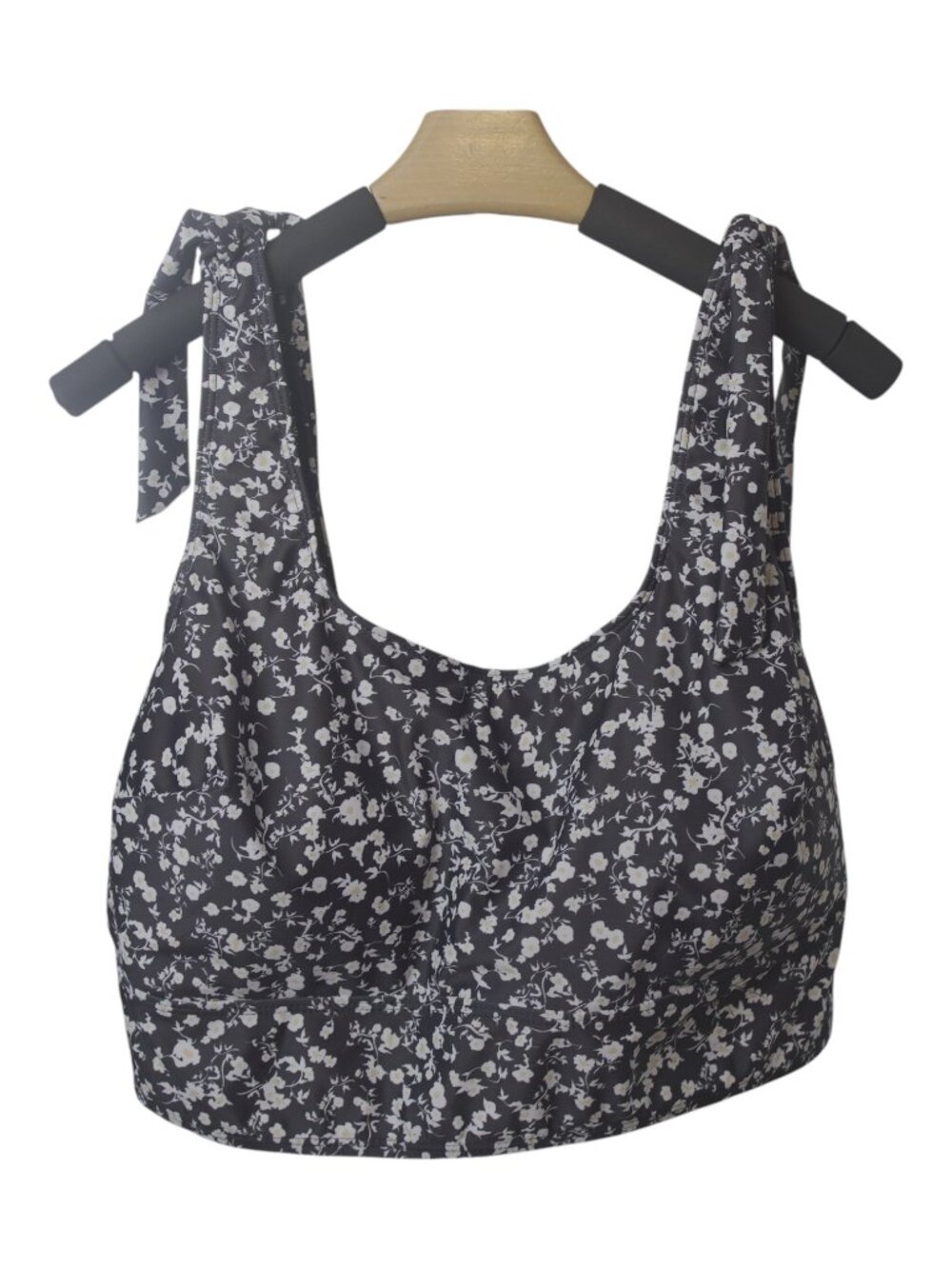 3XL Black White Floral Tie Shoulder Bikini Top Plus Swim Cottagecore Neutral